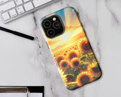 Sunflower fields in anime style iPhone case