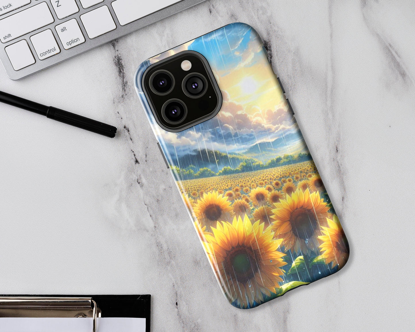 Sunflower fields in anime style iPhone case