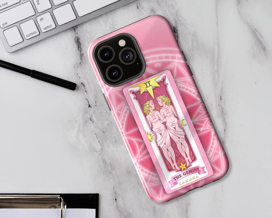 Gemini Zodiac sign Sakura card on magic circle anime iPhone case