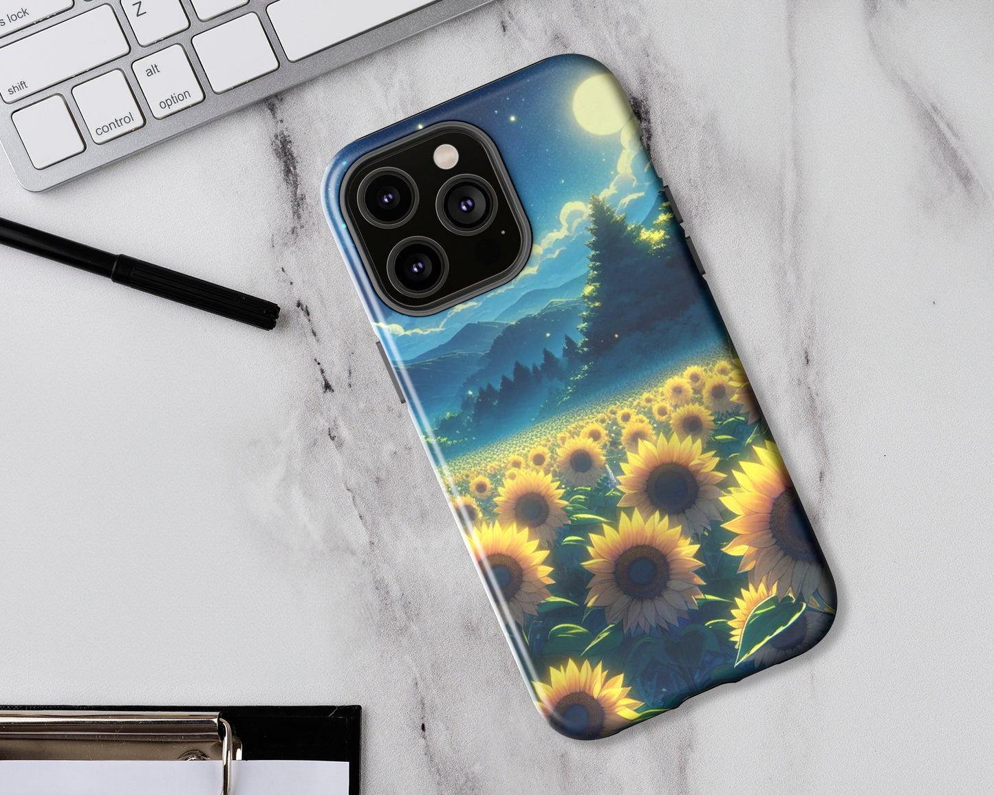 Sunflower fields in anime style iPhone case