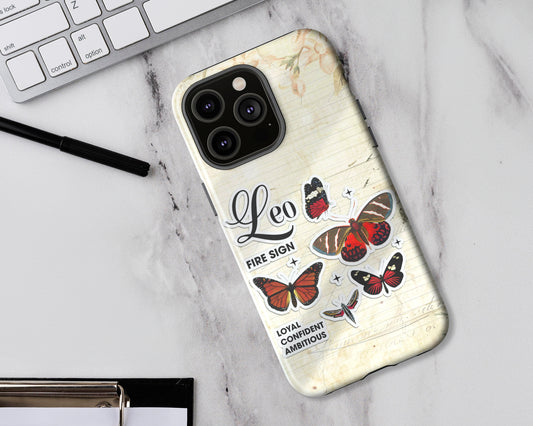 Leo Zodiac sign vintage scrapbook with butterfly stickers iPhone case