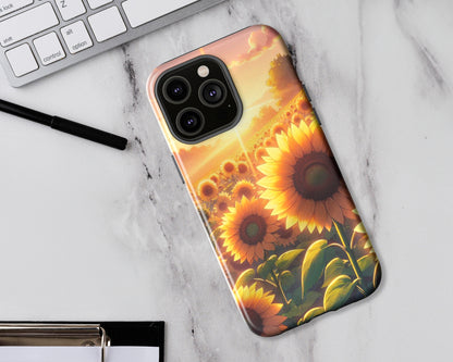 Sunflower fields in anime style iPhone case