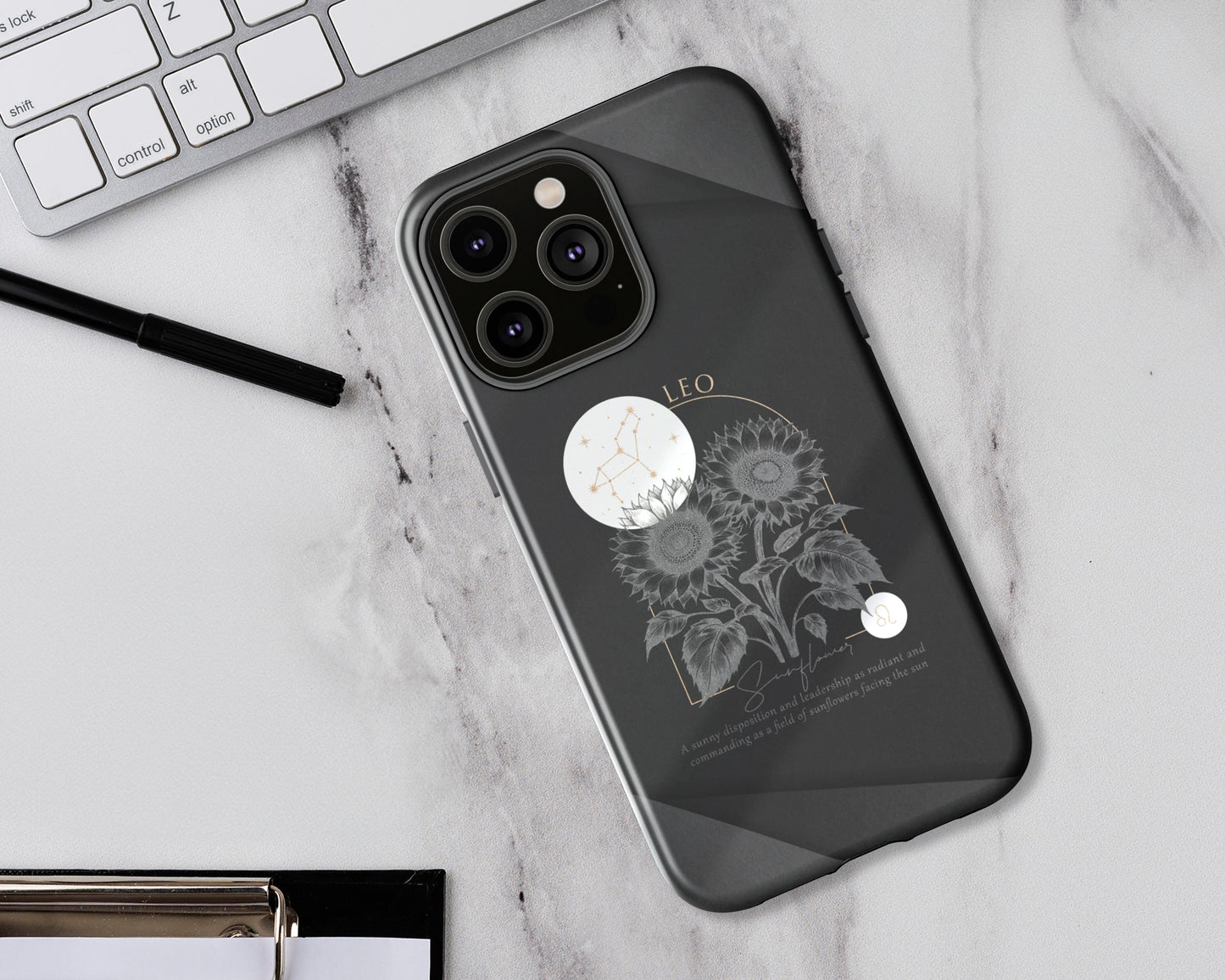 Leo Zodiac sign birth flowers on black papers iPhone case