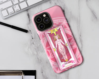 Leo Zodiac sign Sakura card on magic circle anime iPhone case