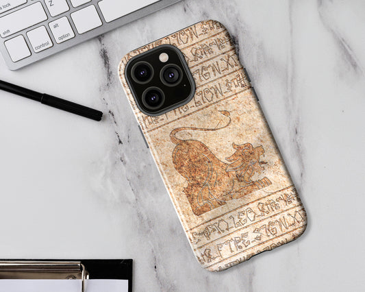 Leo Zodiac ancient hieroglyphics on stone iPhone case