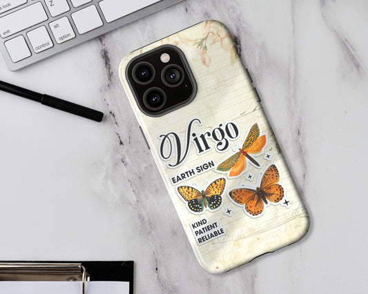 Virgo Zodiac sign vintage scrapbook with butterfly stickers iPhone case