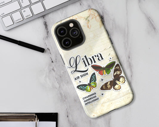 Libra Zodiac sign vintage scrapbook with butterfly stickers iPhone case