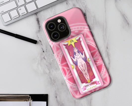 Libra Zodiac sign Sakura card on magic circle anime iPhone case