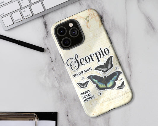 Scorpio Zodiac sign vintage scrapbook with butterfly stickers iPhone case