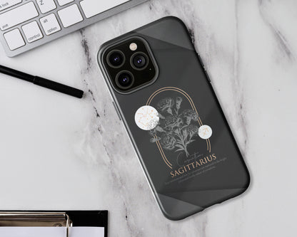 Sagittarius Zodiac sign birth flowers on black papers iPhone case