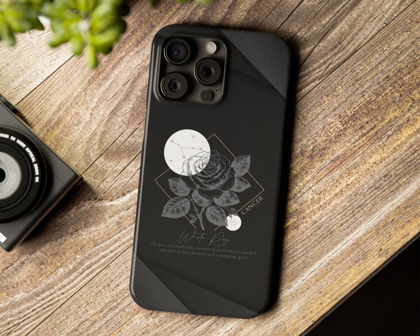 Cancer Zodiac sign birth flowers on black papers iPhone case