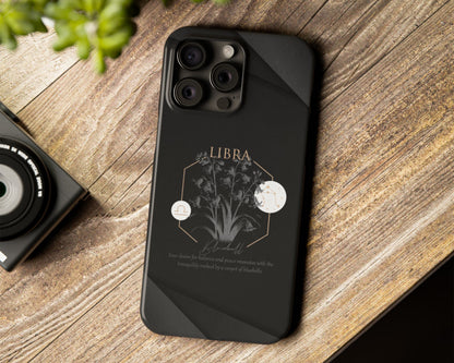 Libra Zodiac sign birth flowers on black papers iPhone case