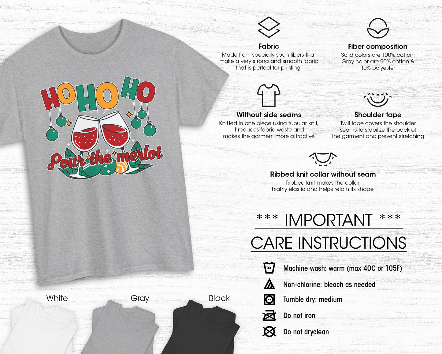 Ho Ho Ho Pour the Merlot unisex classic graphic tee