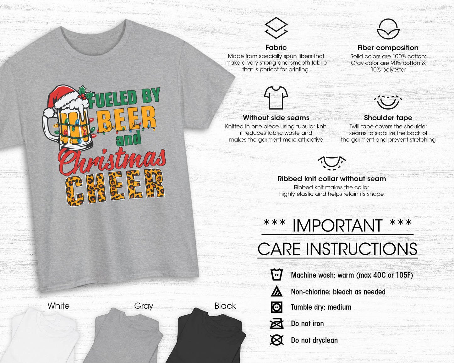 Fueled by Beer and Christmas Cheer unisex classic graphic tee