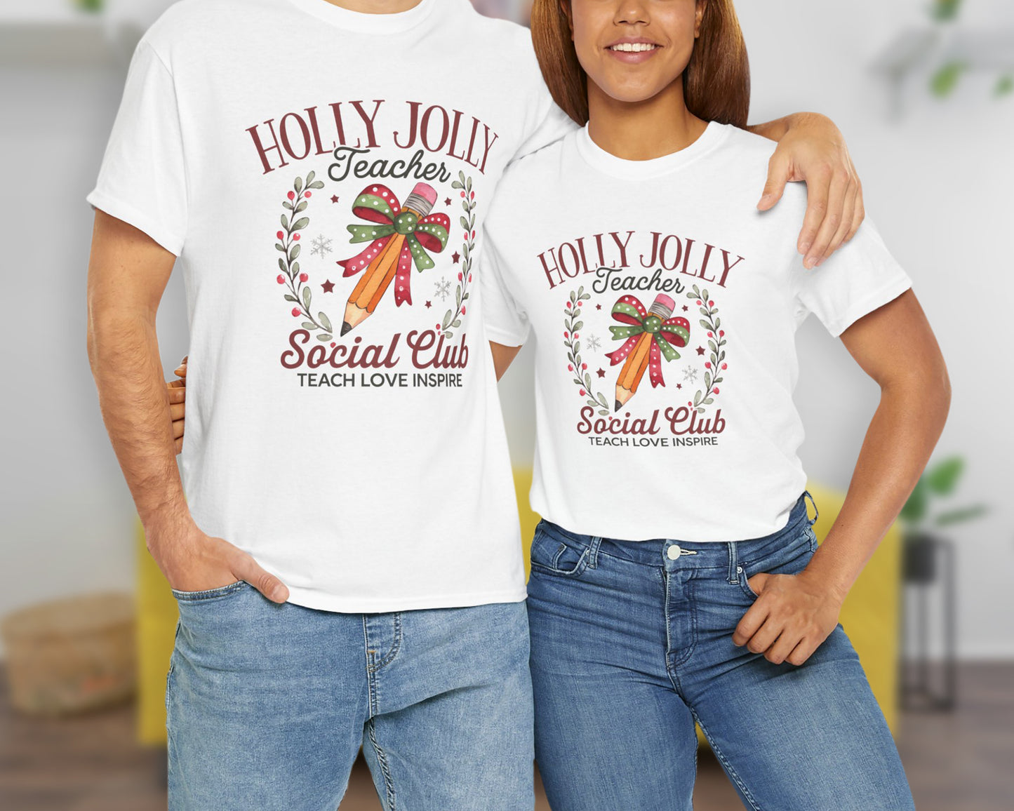 Holly Jolly Teacher Social Club Teach Love Inspire unisex classic graphic tee