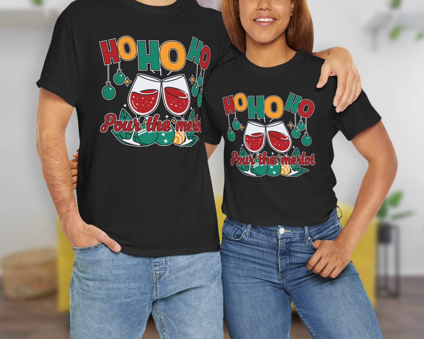 Ho Ho Ho Pour the Merlot unisex classic graphic tee