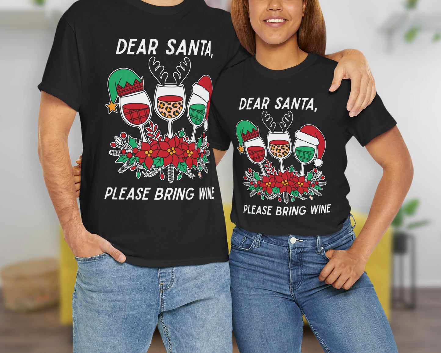 Dear Santa Please Bring Wine unisex classic graphic tee