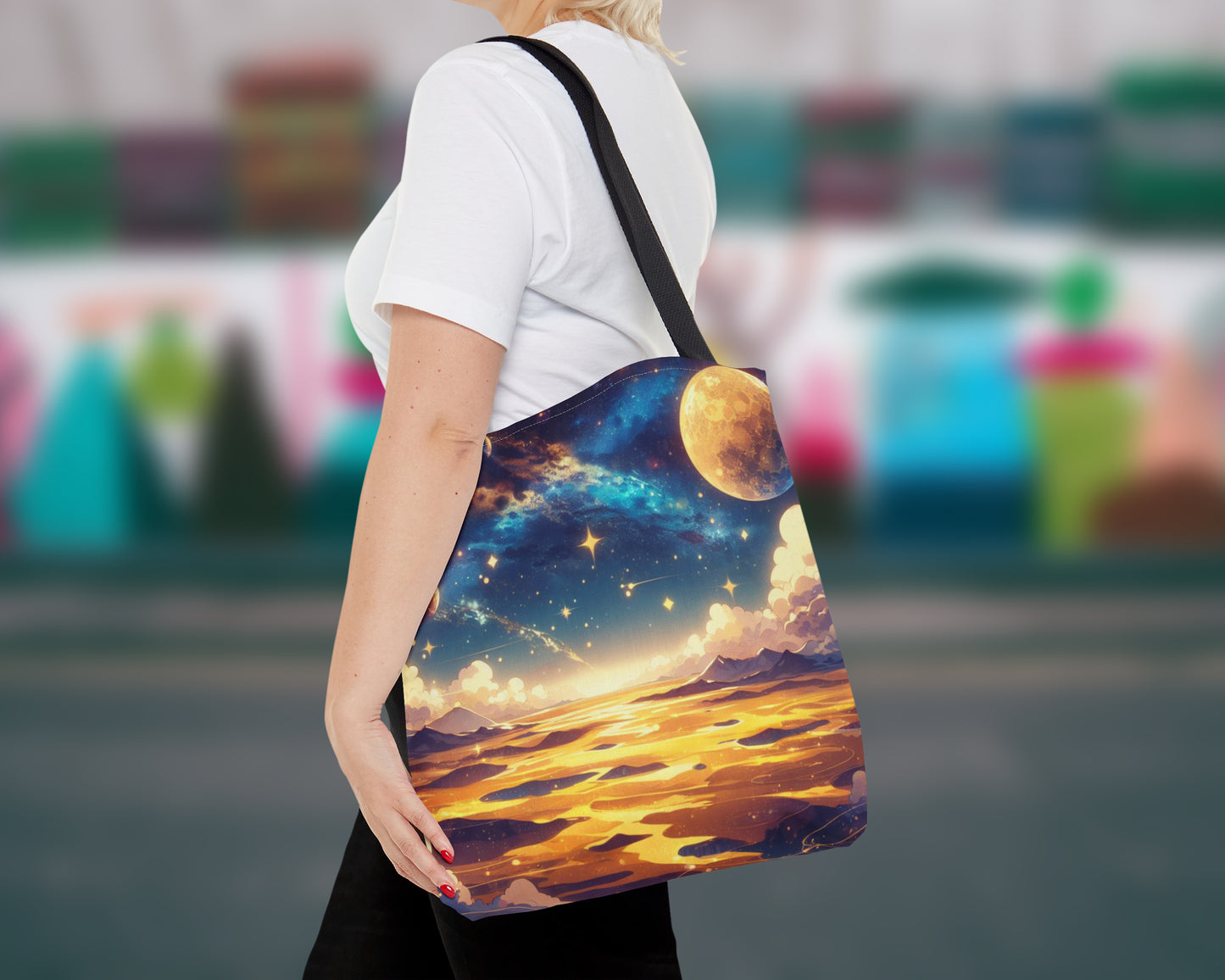 Galaxy skies in anime style tote bag