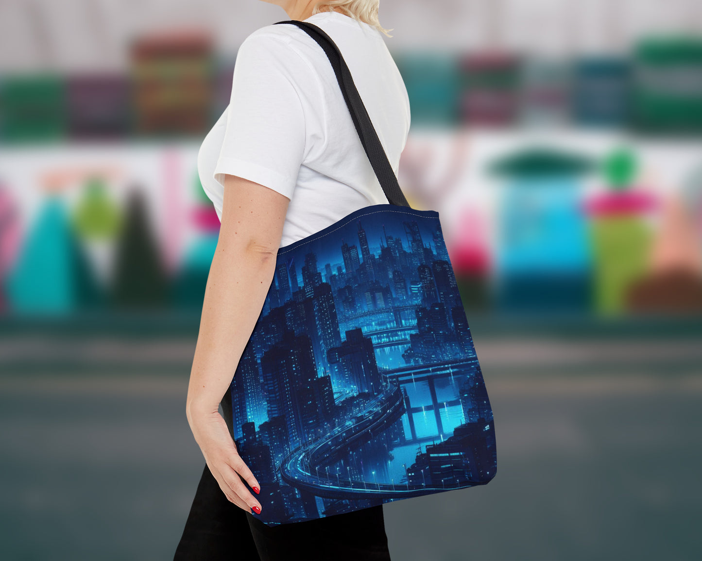 Night cities in anime style tote bag