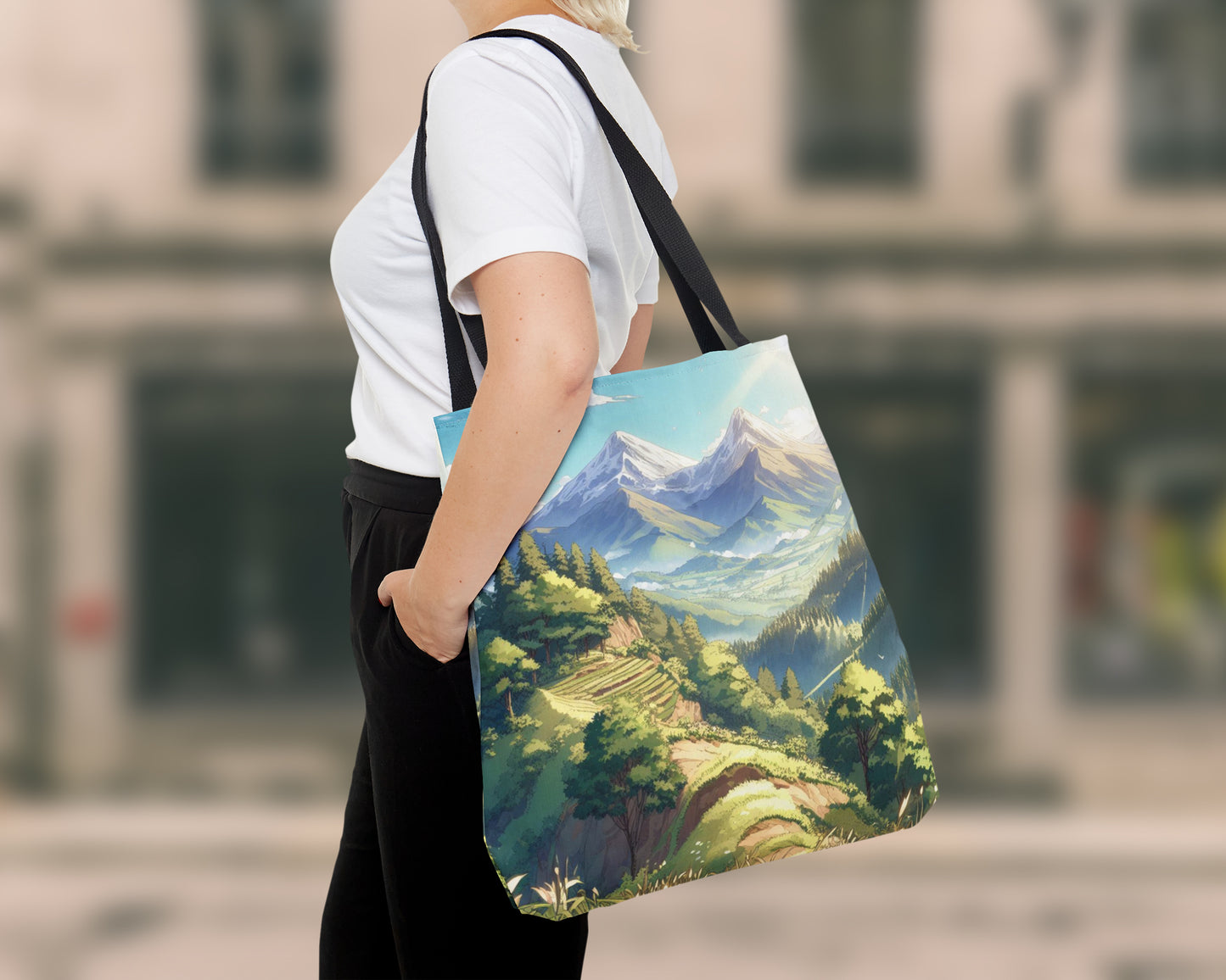 Mountains in anime style tote bag