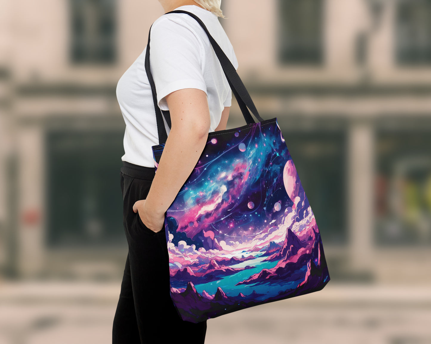 Galaxy skies in anime style tote bag