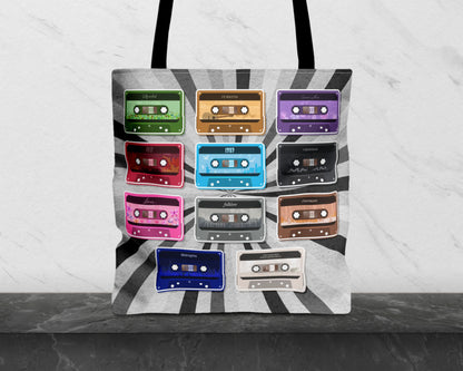 All eras vintage cassette tapes tote bag