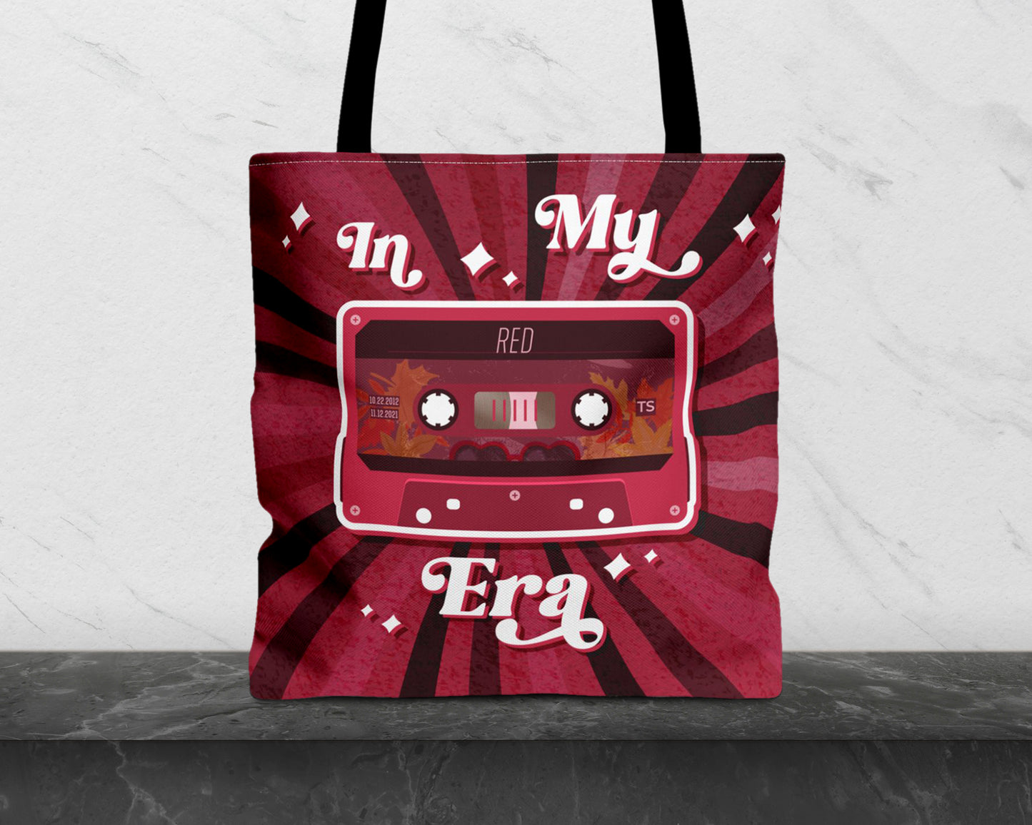 In my Red era vintage cassette tape tote bag