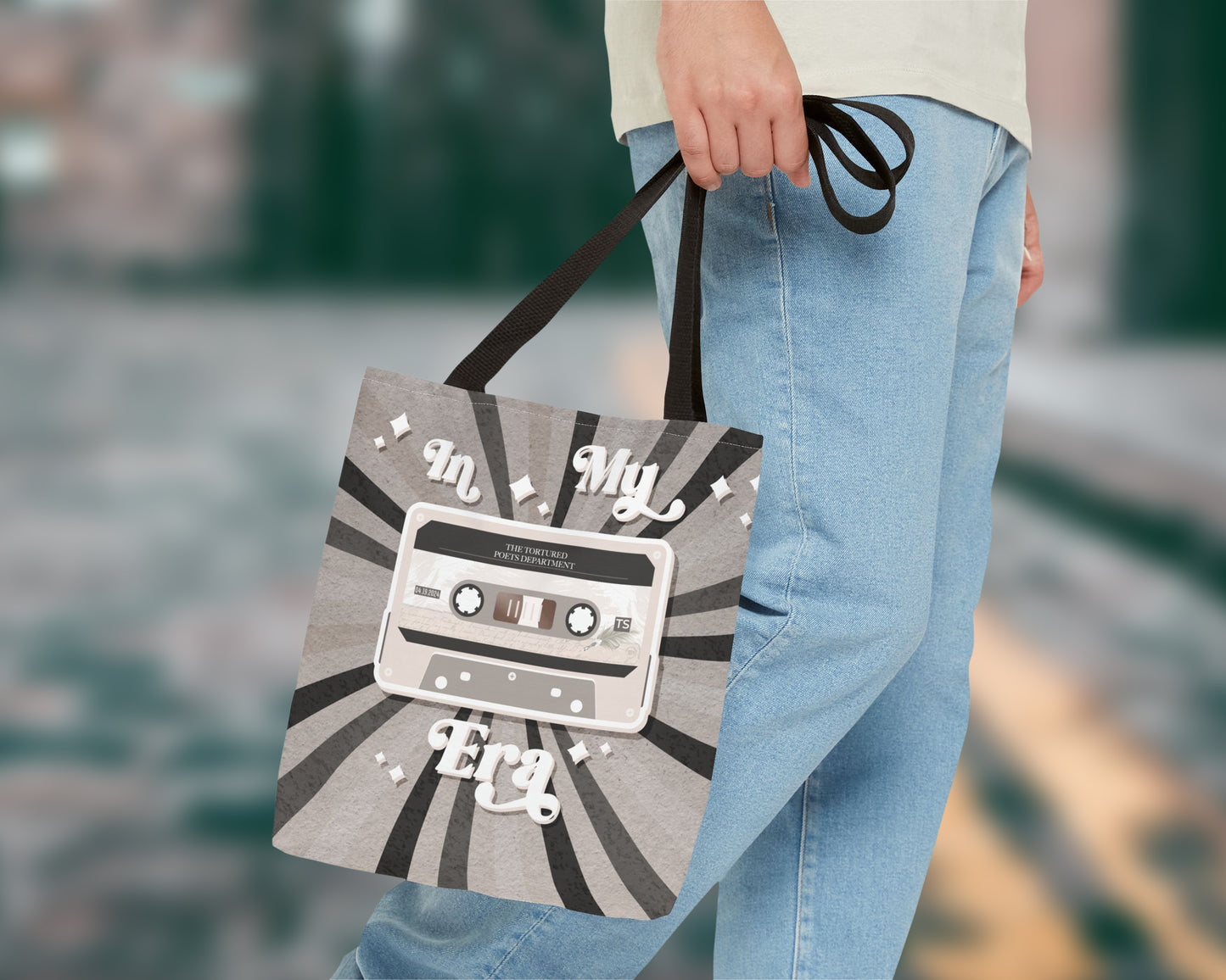 In my Tortured Poets era vintage cassette tape tote bag