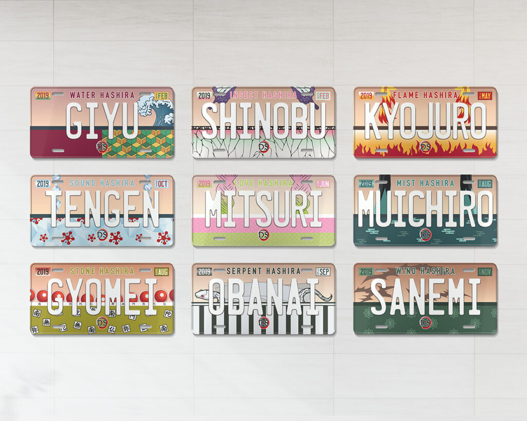 Collection of the Hashira KnY anime characters license plates