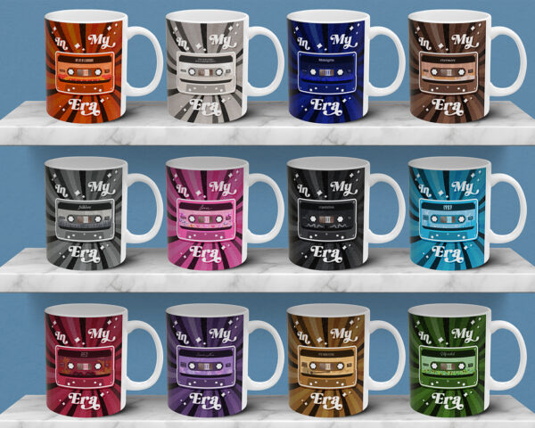 Collection of In my eras vintage cassette tape ceramic mugs