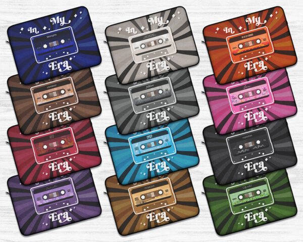Collection of In my eras vintage cassette tape laptop sleeves