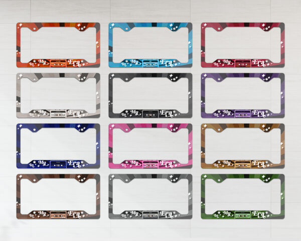 Collection of In my eras vintage cassette tape license plate frames