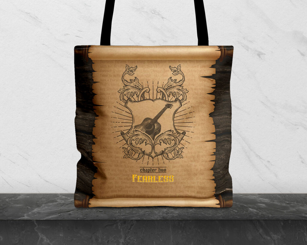 Fearless era medieval scroll tote bag