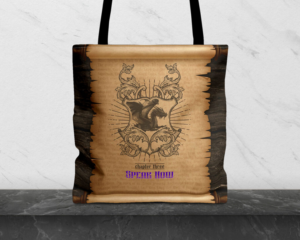 Speak Now era medieval scroll tote bag
