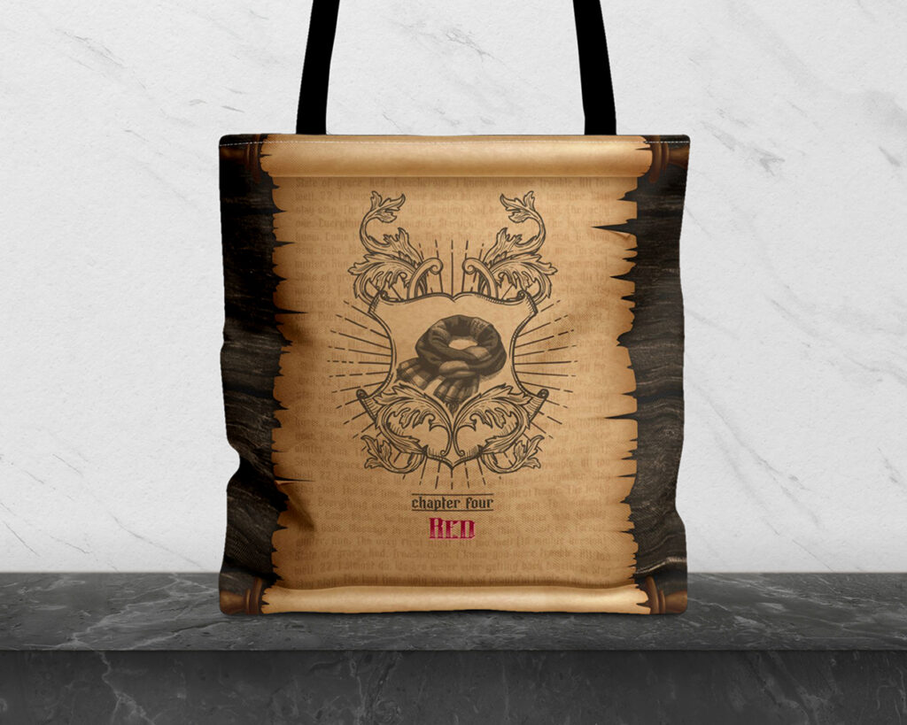 Red era medieval scroll tote bag