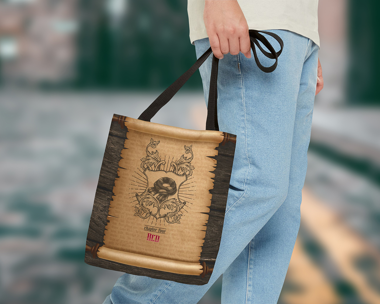 Red era medieval scroll tote bag - Image 2