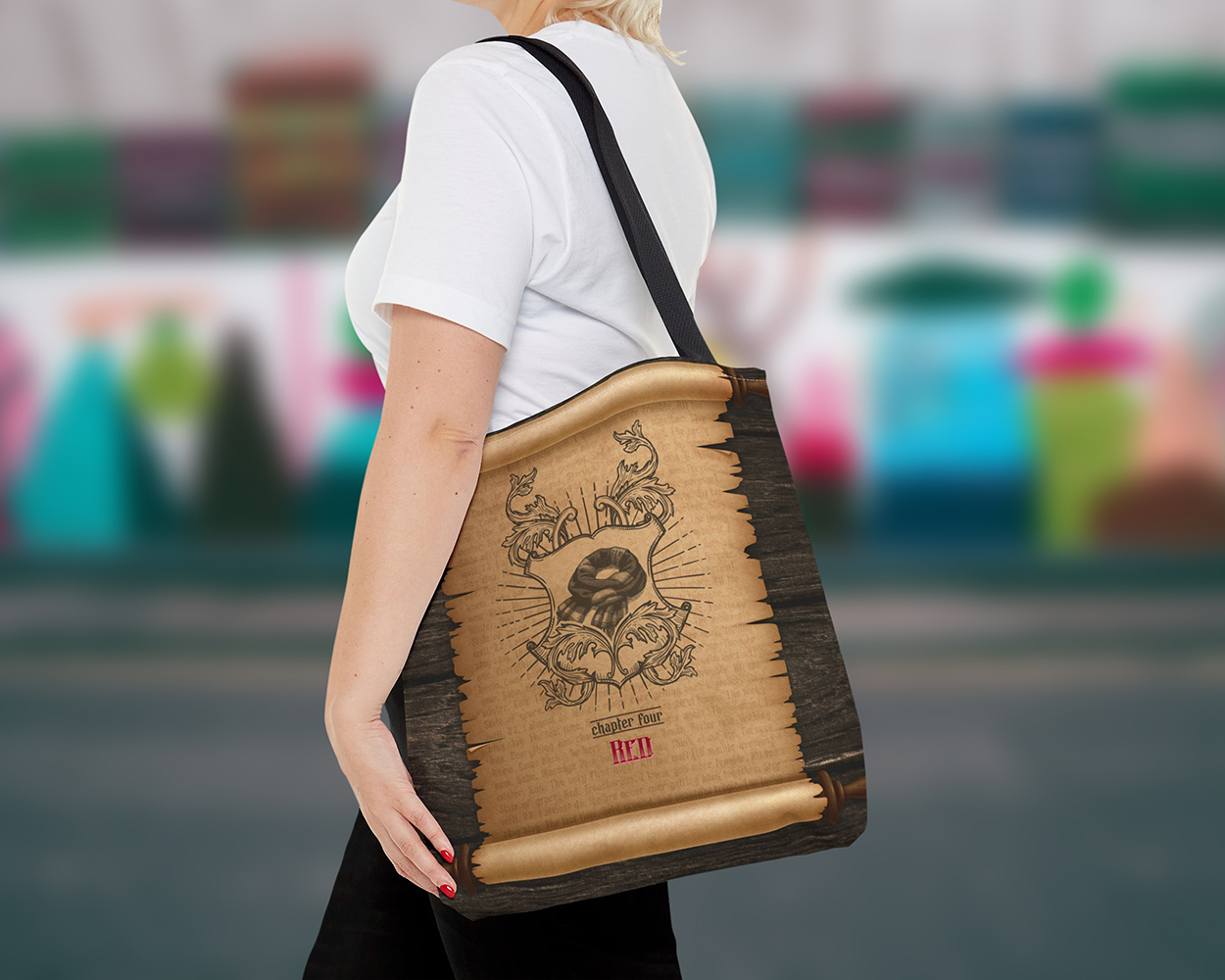 Red era medieval scroll tote bag - Image 3