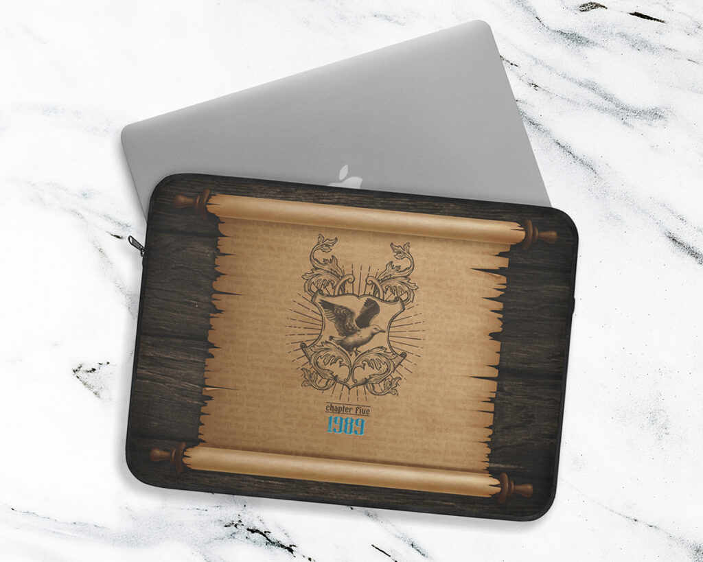 1989 era medieval scroll laptop sleeve