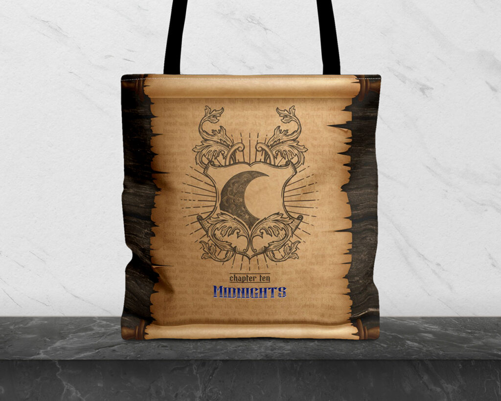 Midnights era medieval scroll tote bag
