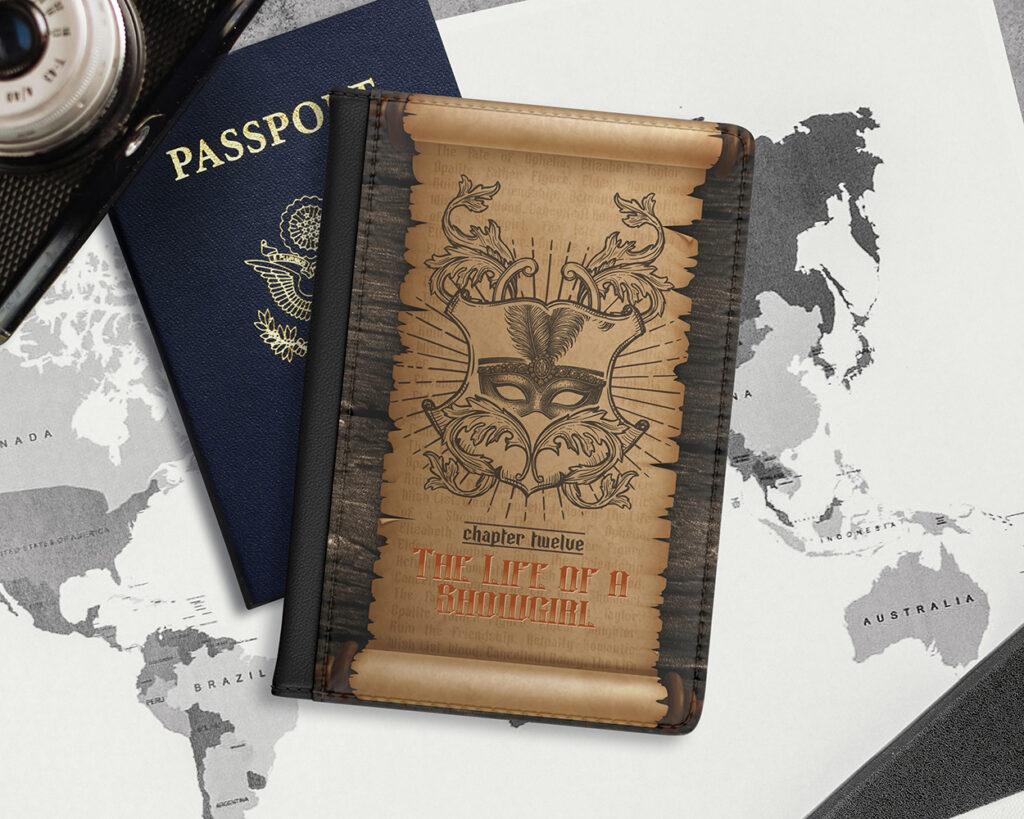 Showgirl era medieval scroll passport cover