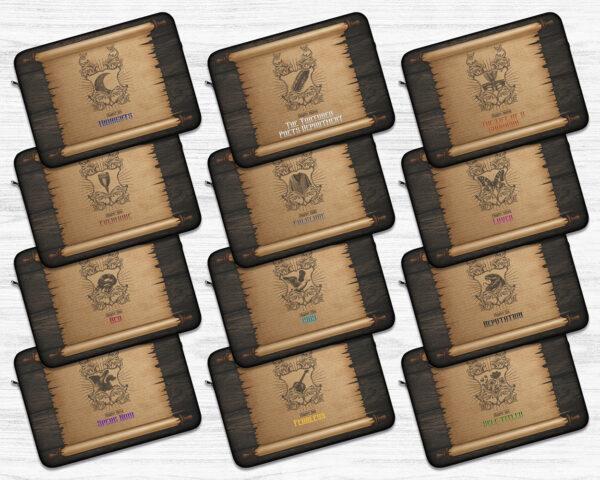 Collection of The Eras medieval scroll laptop sleeves