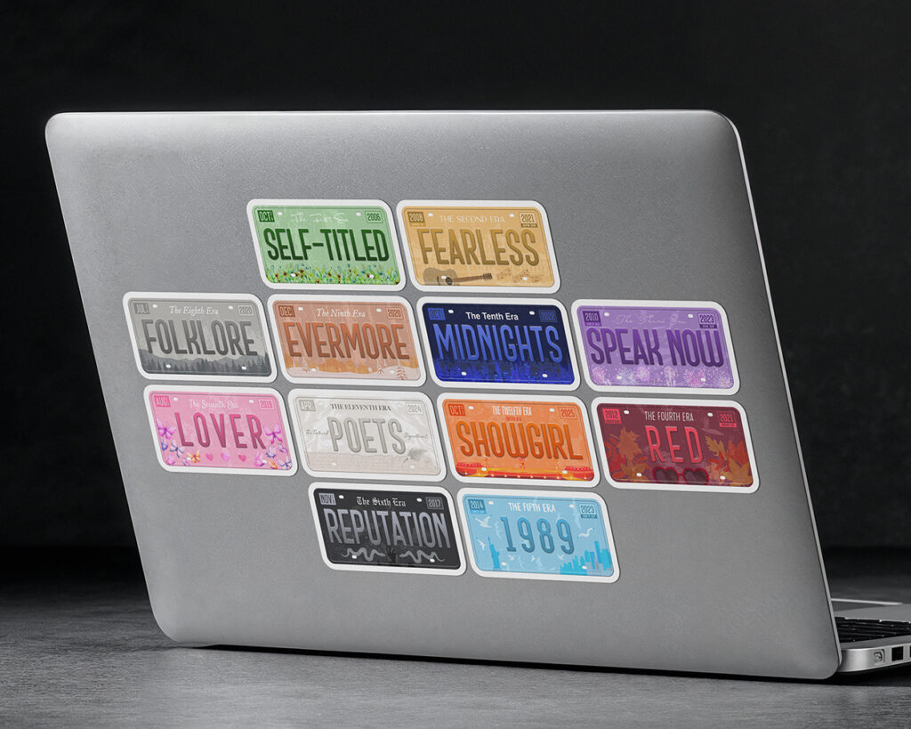 Collection of The Eras license plate stickers