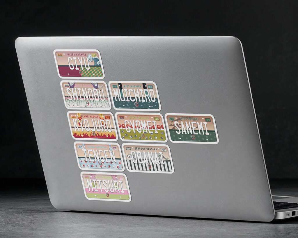 Collection of the Hashira KnY anime characters license plate stickers