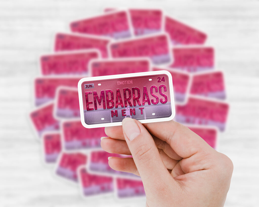 Embarrassment emotion license plate sticker