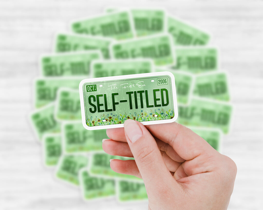 Self-titled era license plate sticker
