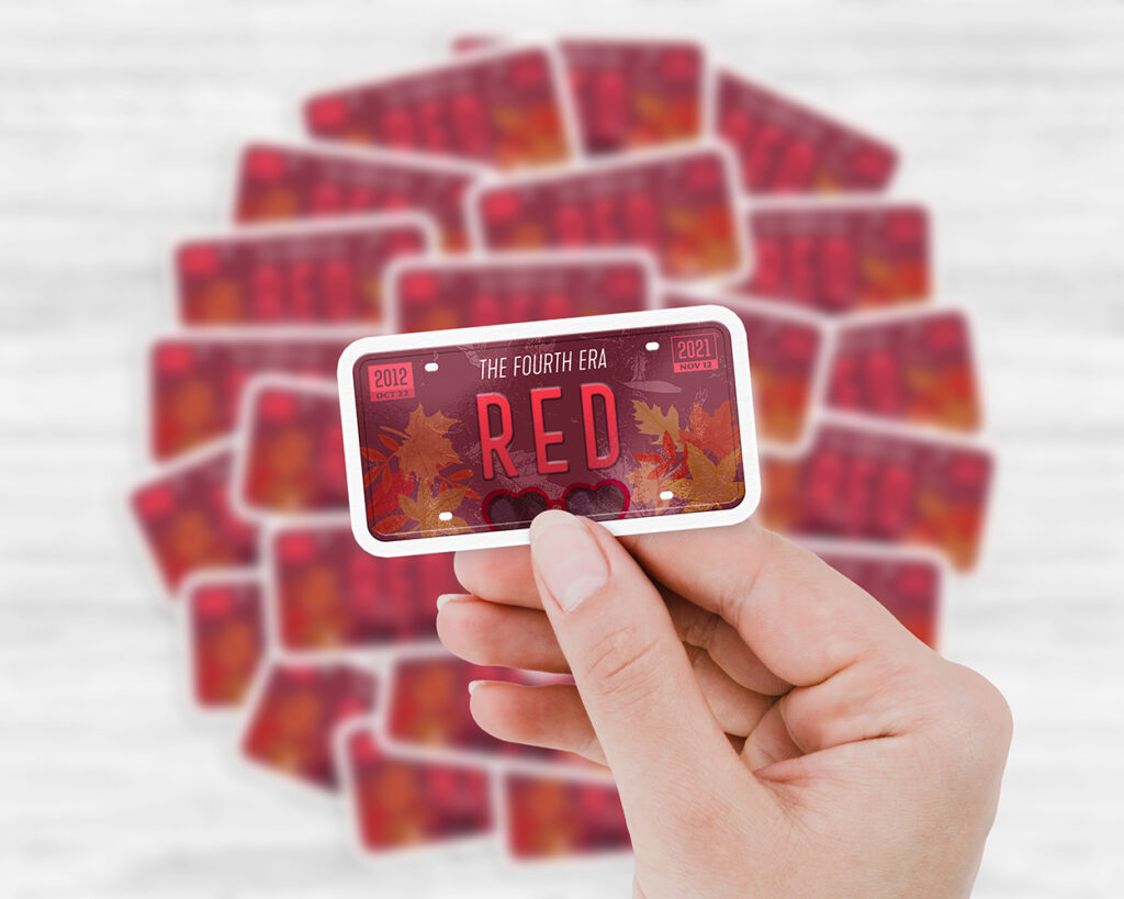 Red era license plate sticker