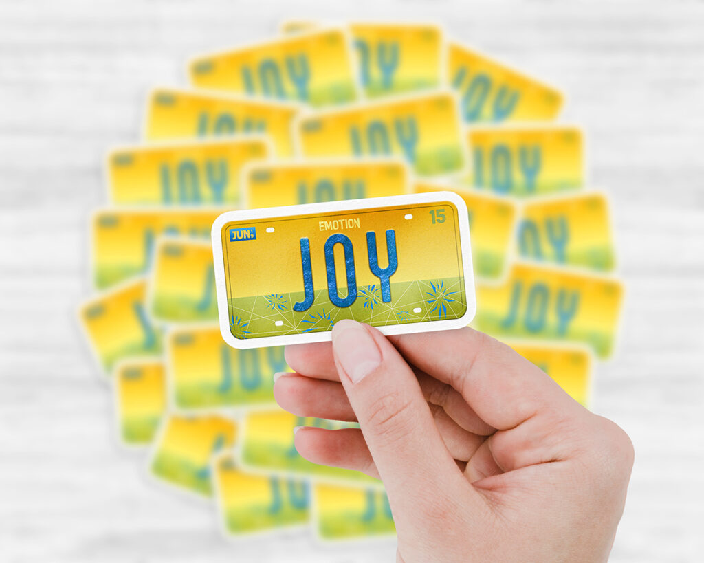 Joy emotion license plate sticker