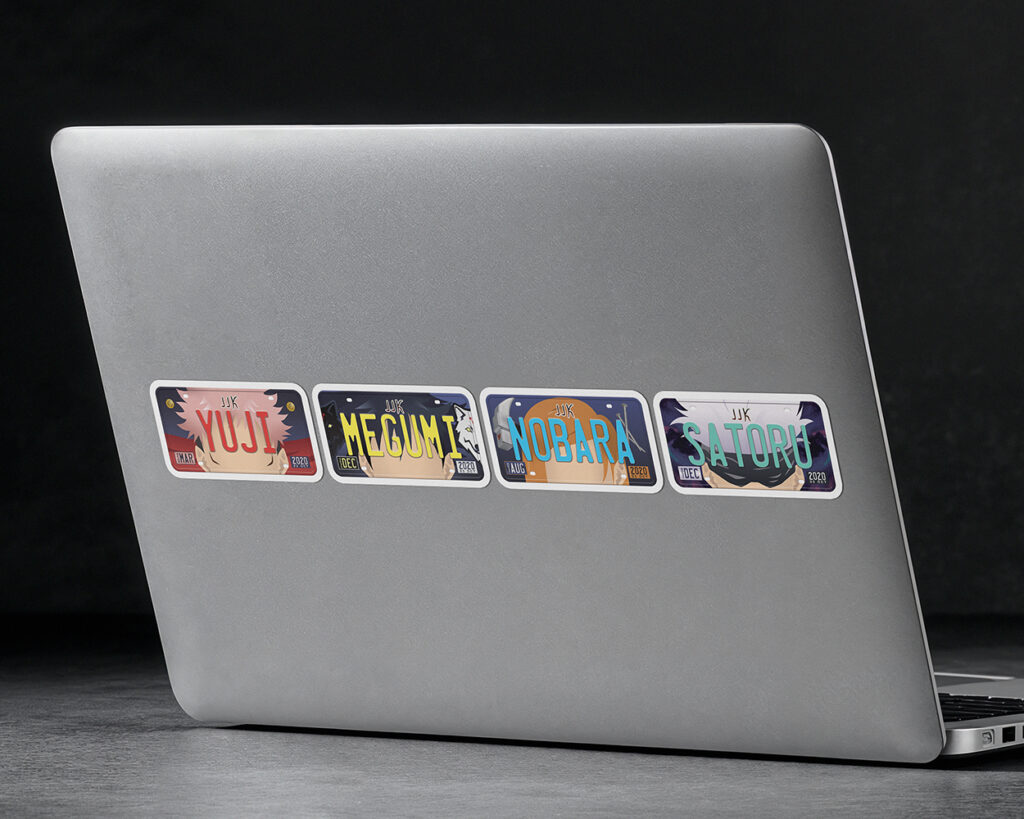 Collection of JJK anime characters license plate stickers