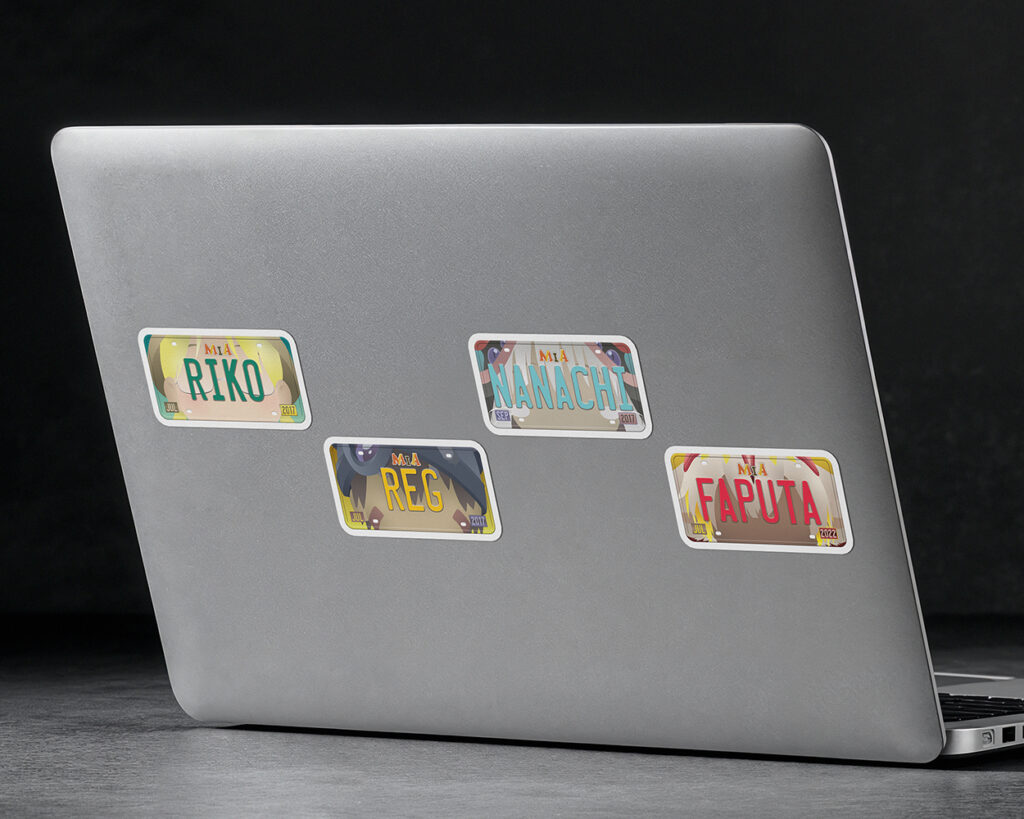 Collection of Made in Abyss anime characters license plate stickers