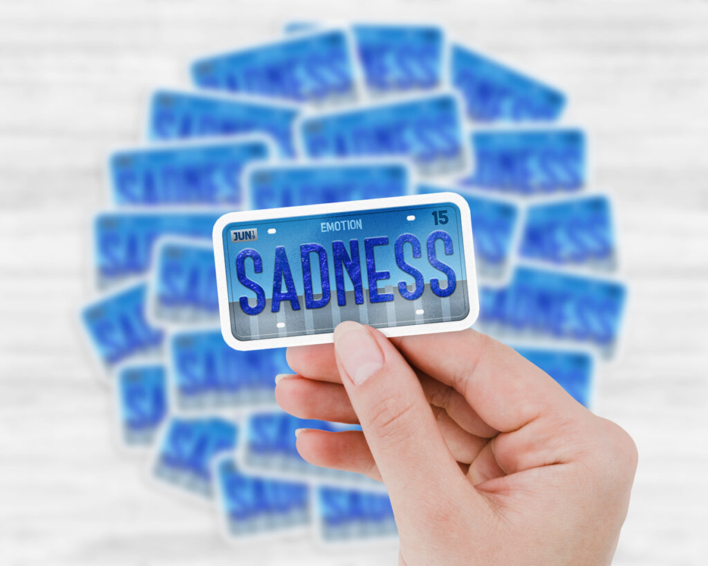 Sadness emotion license plate sticker